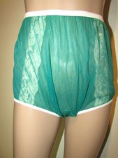 Vtg Sheer Chiffon double green Nylon panty Granny Wide gusset -8