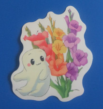 Cute Ghosts With Flowers Sticker 2" x 1.5" AN 