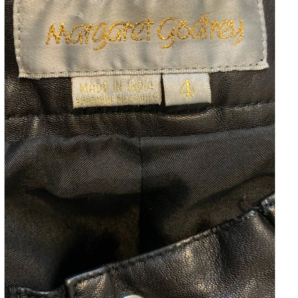 Margaret Godfrey Vintage Negro Cuero Alto Pantalón Cuero Talla 4 Foto 3 de 4