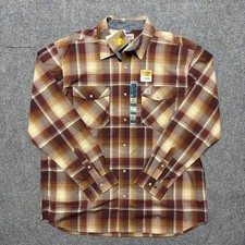 Carhartt Mens XL Pearl Snap Shirt Western Plaid Long Sleeve Burgundy Brown