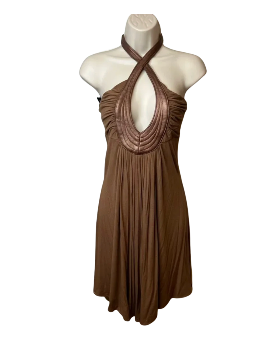 Vintage Sky Brand Mini Halter Dress Small (S) Y2K Faux Leather Accents Rare  | eBay