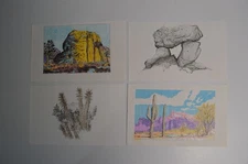 4 Original Art Drawings Joshua Tree National Park Saguaro Southwest Rocks Desert