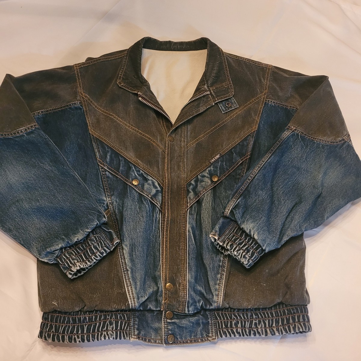 Vintage Guess Two Tone Jean Jacket 1980's Denim Marciano L/XL