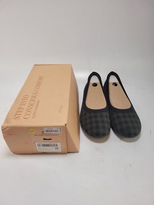 Vivaia Claire Walker Round-Toe Ballet Flats Olive Green Plaid Women s EU 41