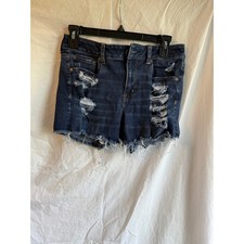 American Eagle Hi-Rise Shortie Distressed Denim Shorts Dark Wash Womens Size 6