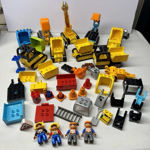 LEGO DUPLO Mixed Lot Construction Pieces Bricks People Dump Truck Crane Build