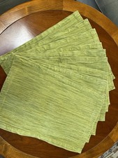 Set of 9 Crate & Barrel Placemats "Pear" Green Grasscloth Placemats 100% Cotton