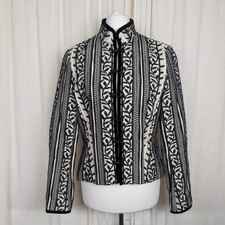 Wallis Heavily Embroidered Crewel Jacket Velvet Trim Mandarin Crop Boho UK 8 10 