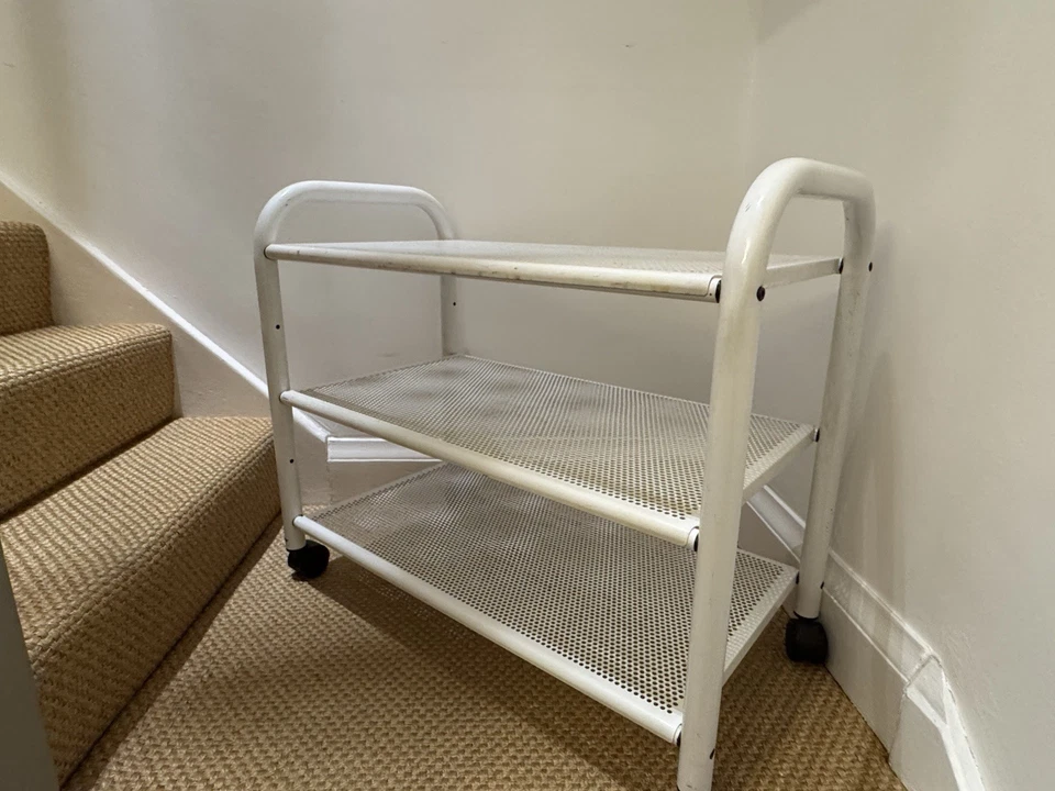 Habitat / Conran Perforated White Metal Tubular Trolley 3 Shelves  Vintage 80s - Image 2 of 4