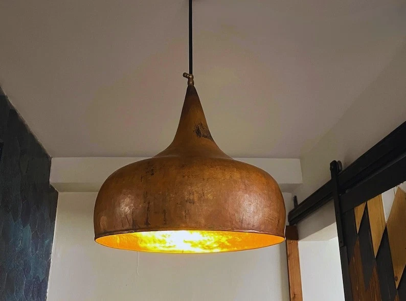 Colgante Cúpula Bronce Cobre - Lámpara de Techo Marroquí Hecha a Mano, Rústica Boho Lighti Foto 4 de 4