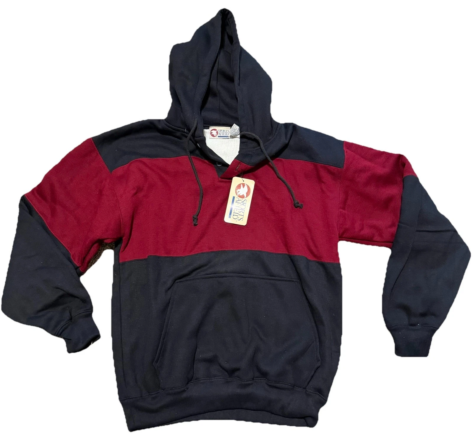 Vintage Sports Afield Hoodie Size Medium Thermal Waffle Lined Black/Maroon
