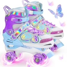 SHDSL Kids Roller Skates for Girls Boys Beginner, 4 Sizes Adjustable Quad