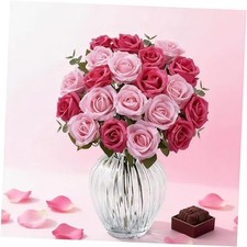 20PCS Artificial Roses with Long Stems - Realistic Silk 20 PCS Hot Pink pink