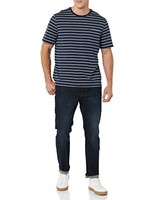 Herren T-Shirt 2Er-Pack L Grau Meliert/Marineblau Streifen Rundhals Baumwolle