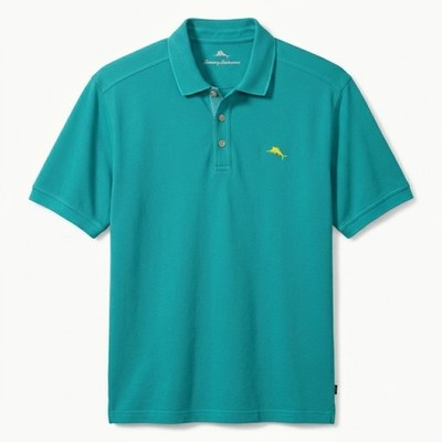 Tommy Bahama Mens Large Emfielder Polo Shirt Teal Blue Supima Cotton Marlin
