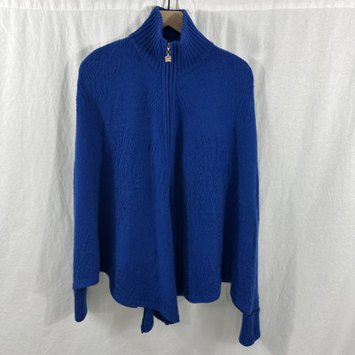 St. John Sport Blue Textured Cashmere Zip Poncho Sweater Womens O/S Old Money