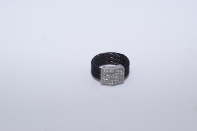 Charriol Au 750 18k Weißgold & schwarzes gedrehtes Kabel Stahl Diamant Ring