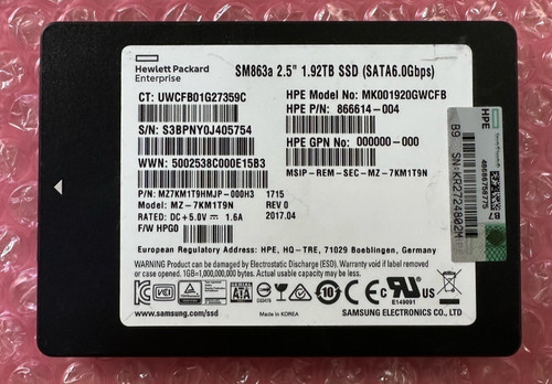HPE 1,92TB 866614-004 SATA 2,5'' SSD SM863a 6Gb/s (ohne Caddy)