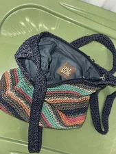 The Sak Crochet Shoulder Bag Double Strap Tote Striped Multi Color Boho Purse