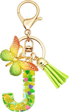 Initial Letter Keychains for Girls Women Pink Purple Green Cute Butterfly Heart