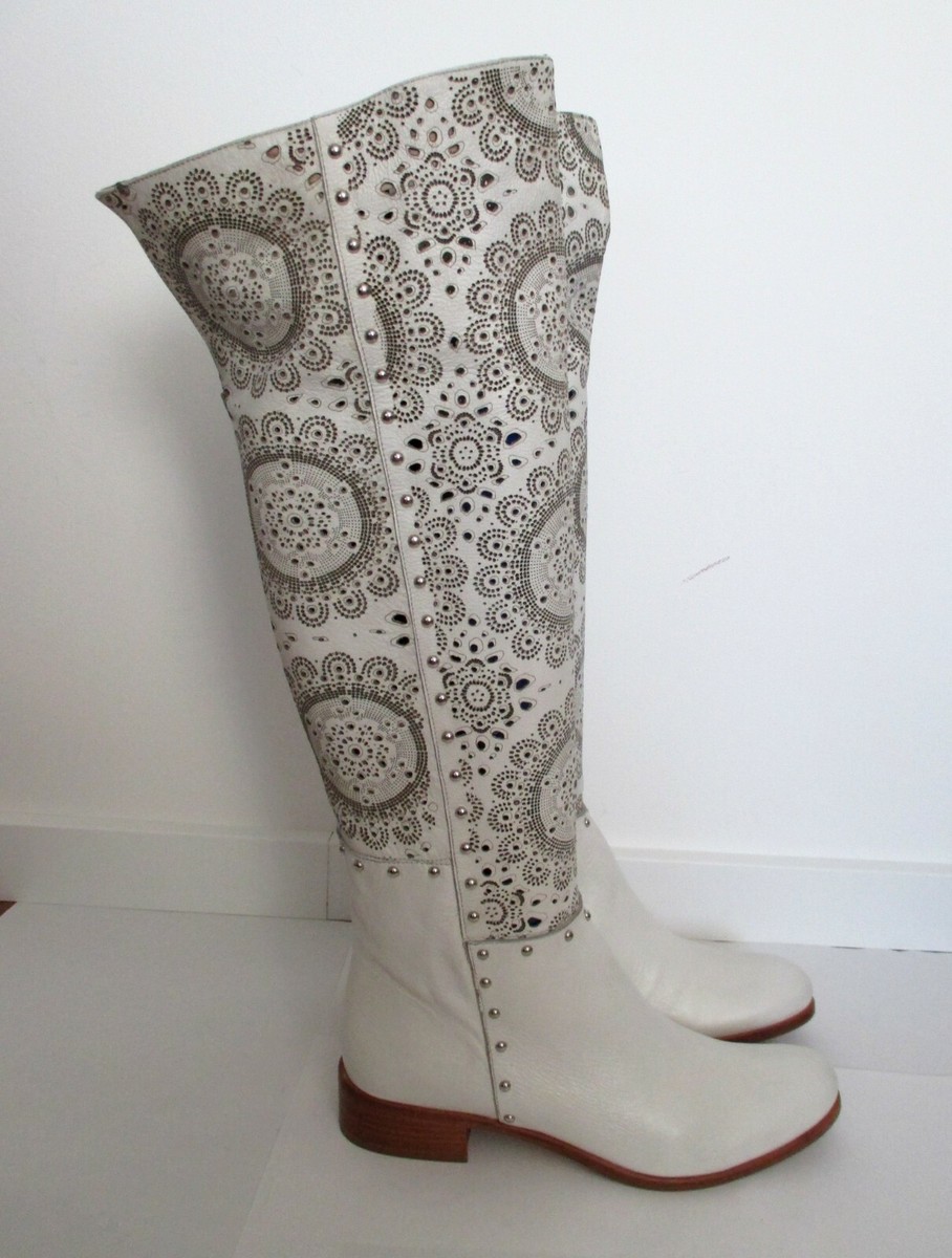 VERO CUOIO Damen Sommer Stiefel Lochmuster Echtleder weiß NW