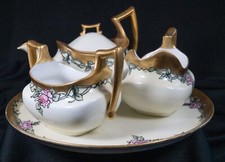 T V Limoges France Hand Painted 4 Piece Tea Service Set Roses on Yellow