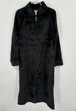 Softies 48" Plush Velour Mandarin Collar Zip-Up Robe sz S Women's Black Midi NEW