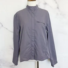 Eileen Fisher Cotton Blend Purple Banded Collar Zip Tech Jacket Size Medium