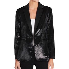 Frame Metallic Satin Wool Velvet One Button Blazer Noir Black 6