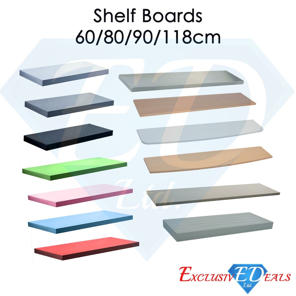 Shelf Less Board Plastic Shelfs Adjustable - 60cm, 80cm, 90cm, 120cm Sizes, MDF ...