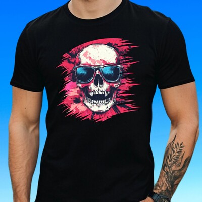 Mens Punk Skull Sunglasses Print Cotton T-Shirt Size XS to 5XL