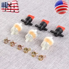 3Kit 1/4" In Line Fuel Gas Filter Shut Cut Off Valve Clamp for 