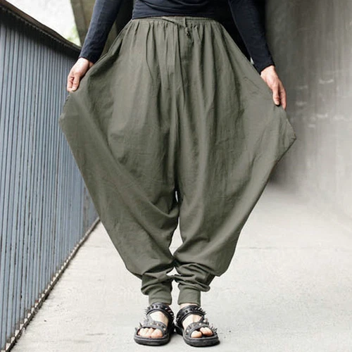 Hombres Pantalones Harén Cintura Elástica Sueltos Yoga Informales Sueltos Japoneses Samurai Pantalones~ - Imagen 10 de 25
