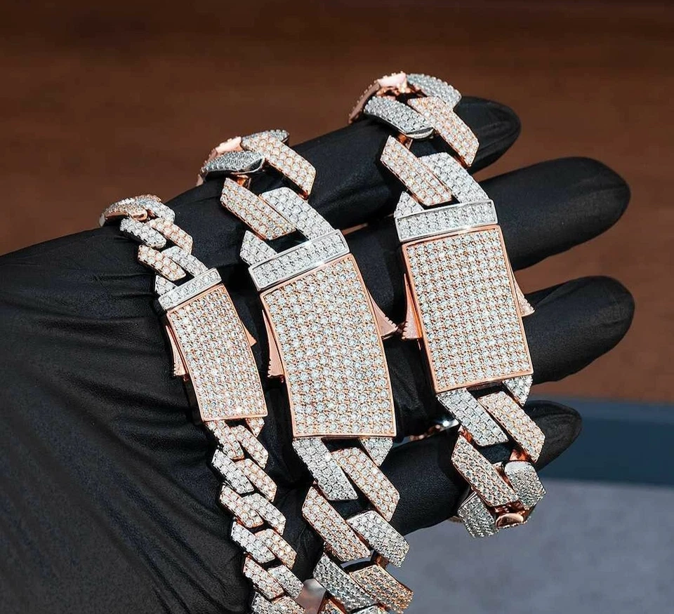 Collar Cubano Miami Circonita Cúbica Personalizado Para Hombre Chapado en Oro Rosa 14k Plata Foto 4 de 4