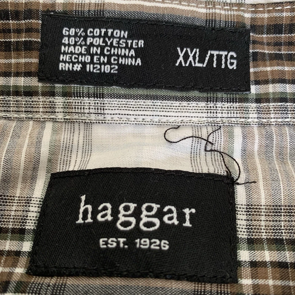 Haggar Plaid Shirt Mens XXL Cotton Brown Button-Down Collar Preppy Academia - Image 3 of 4