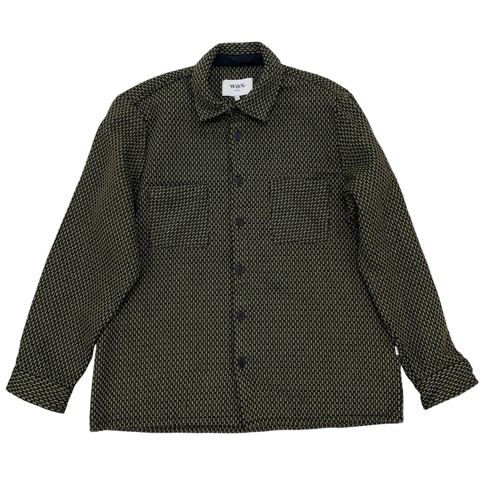 Wax London Whiting Button-Up Woven Overshirt Size XL Green Black