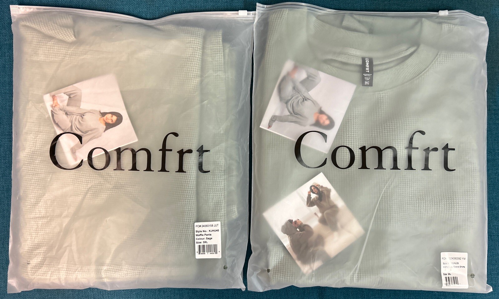 Comfrt Women’s Waffle Lounge Long Sleeve + Pants  In Sage Green Size 3XL New