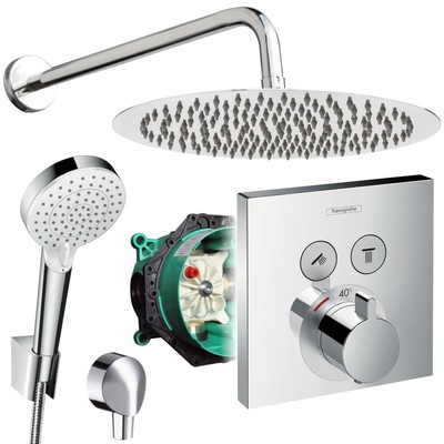 Unterputz Duschsystem mit Kopfbrause Ø300 mm, Hansgrohe Shower Select Thermostat