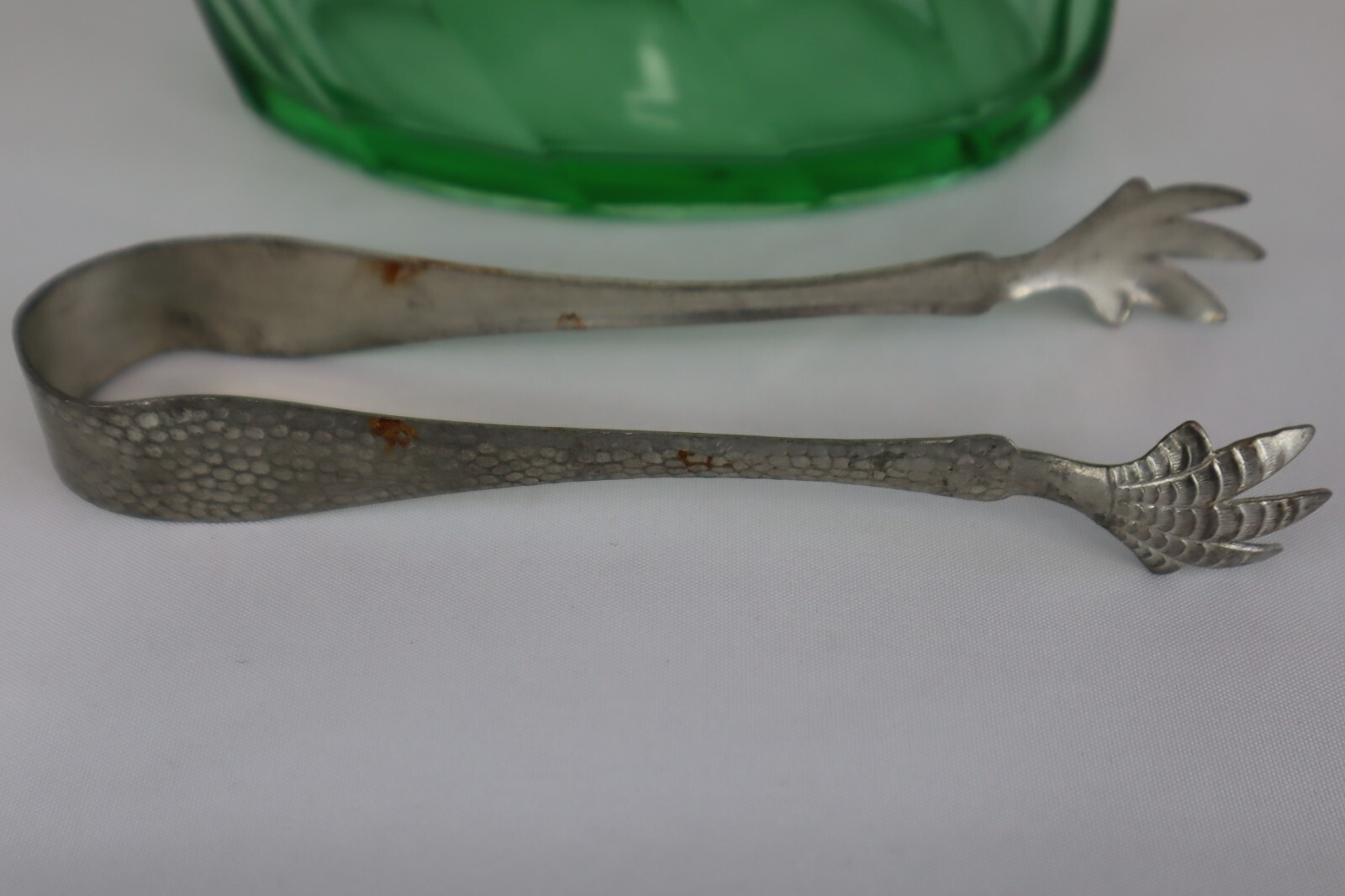 1930s Heisey Green Moongleam Twist ICE BUCKET w/ Original Tongs Uranium Glass