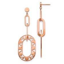 Stainless Steel Polished Rose IP-Plated Heart Dangle Earrings