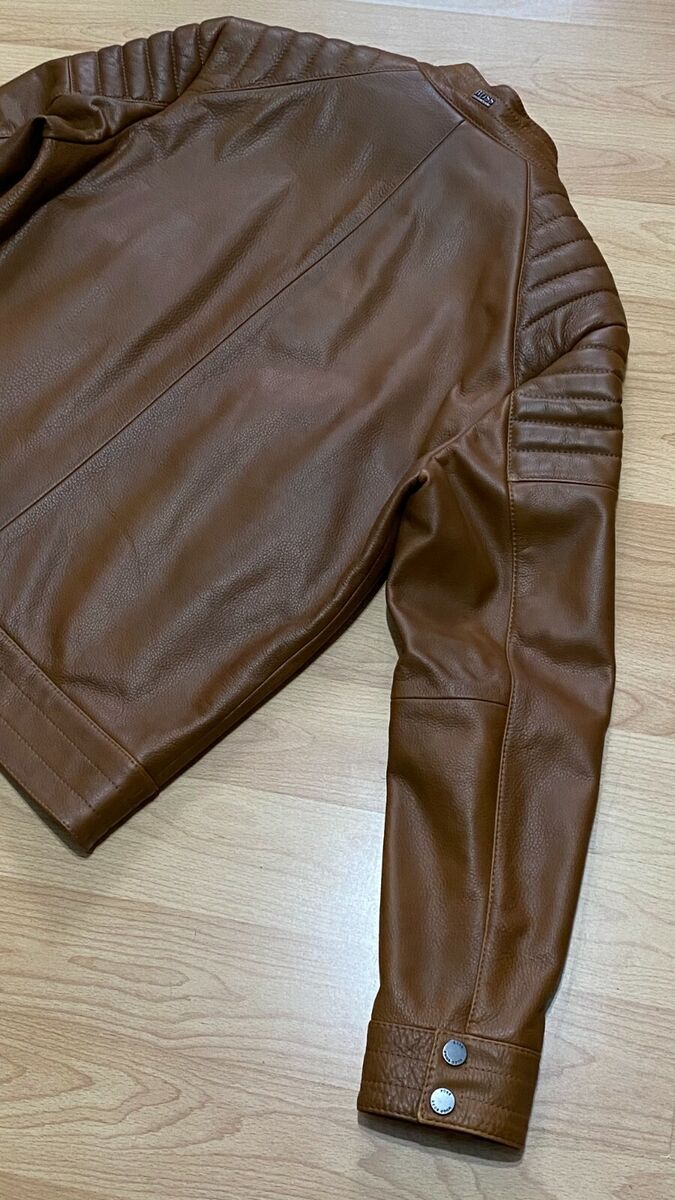 Hugo Boss Men's cow Leather Brown Jacket SIZE UK 52 , UK 48 Hugo Boss Men's cow Leather Brown Jacket SIZE UK 52 , UK 48