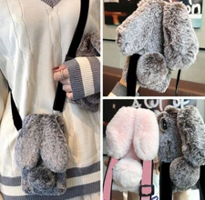 For LG Stylo 7/6/5/4 Rabbit Fur Warm Bling Fluffy Plush Phone Case Cover+Strap