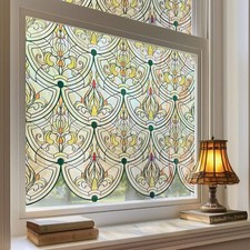 3D Stained Glass Window Film, Decorative Window Privacy Film for Bathroom,Fro...