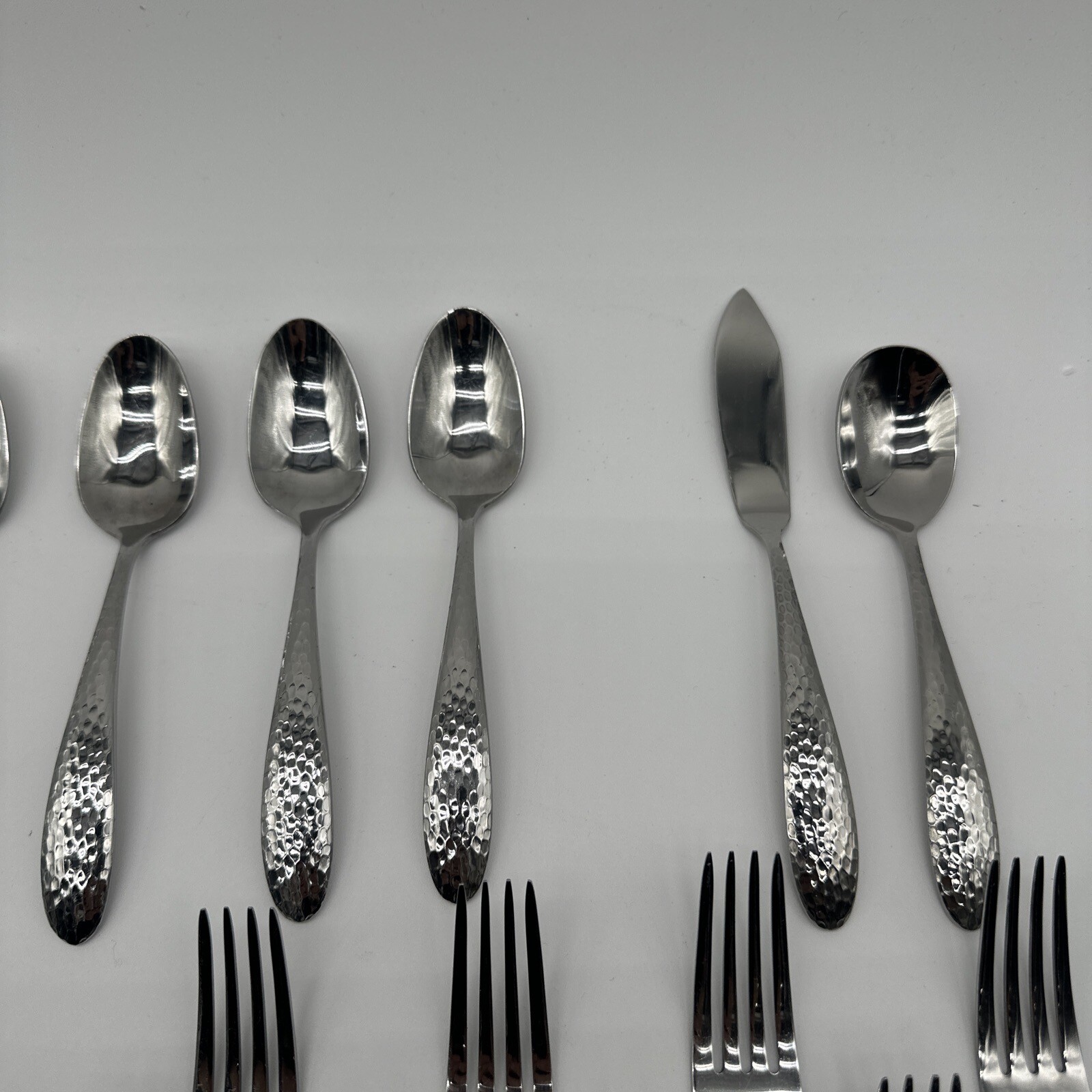 Oneida Stainless Flatware TIBET Hammered Glossy Lot of 54 Pc eBay