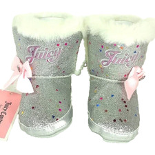 Juicy Couture Baby Cerritos Boots Size 2 M Silver Sparkle Pink Bows New with Tag