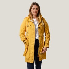 Womens Yellow Utility Trench Coat Jacket Belted Sleeve Tabs Pocket Tabs