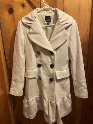 Esprit Outer Wear Women Jacket Coat Vintage 100% Wool Size M White Y2K 1990s