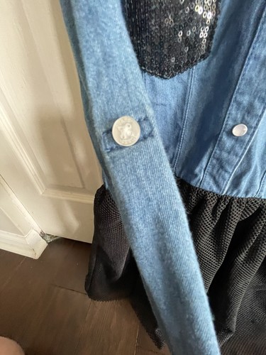 Guess Girls Lightweight Denim-Look Cotton Summer Dress Black Skirt Size 12 Heart - Picture 5 of 9