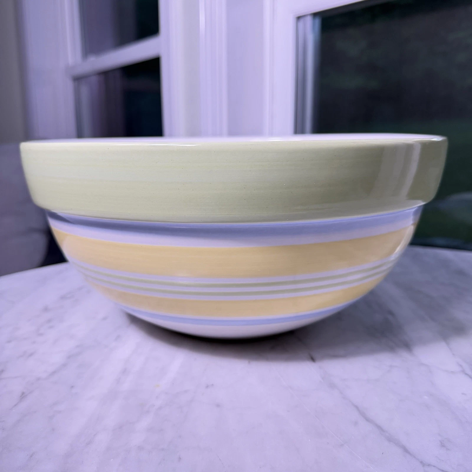VTG 90s Pampered Chef 12” Large Striped Mixing Nesting Bowl Hosting Pastels 2295