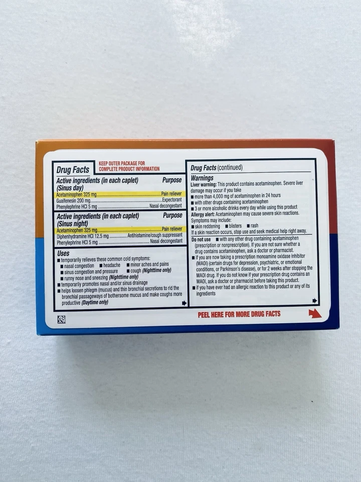 Walgreens Daytime and Nighttime Sinus Pressure & Pain 40 Caplets Exp 08/2025 - Image 2 of 2